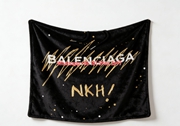 Balenciaga Gold Scribble NKH Print Flannel Sofa Throw Blanket BA424